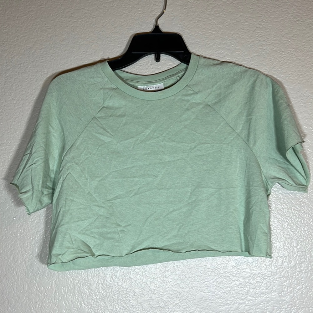 Topshop Seafoam Green Cropped Short Sleeve Top sz 6